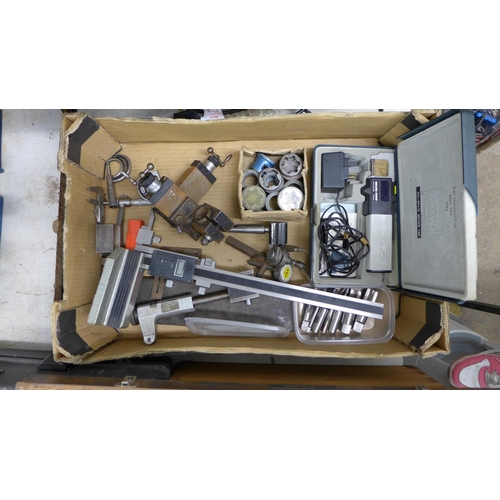 2006 - A tray of assorted engineering tools including micrometers and gauges, etc.