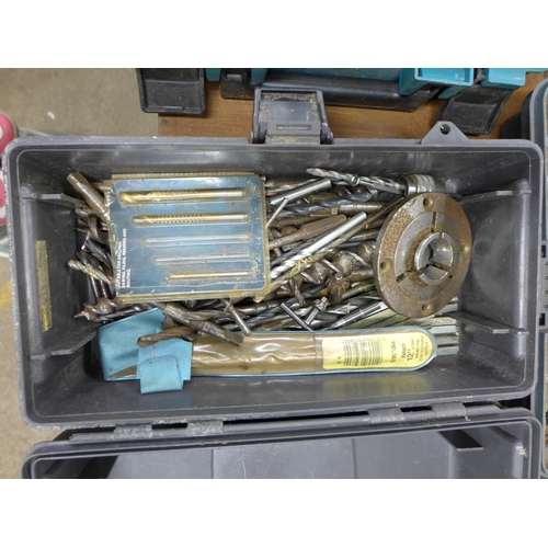 2008 - Five plastic toolboxes with assorted tools mainly spanners and sockets