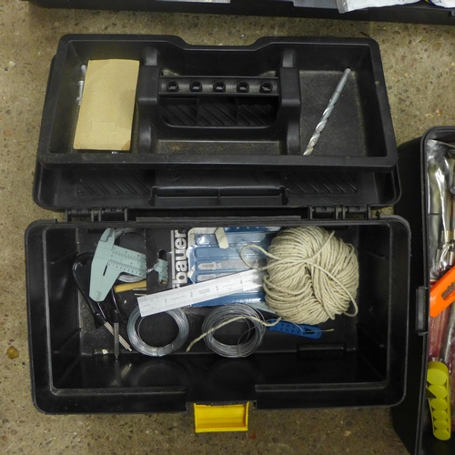 2063 - Four toolboxes with tools - one metal, three plastic