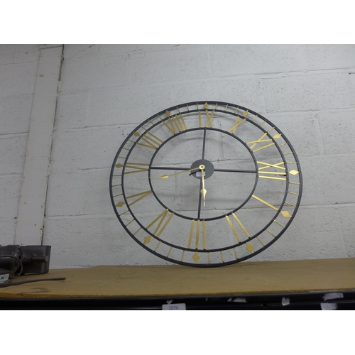 2076 - A Large Black and Gold Wall Clock, a/f