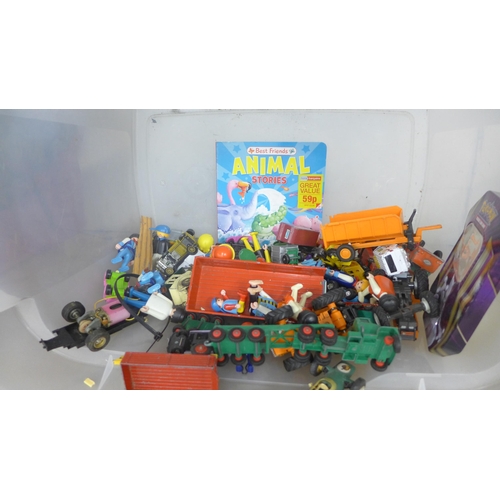 2083 - A box of toys inc. deluxe marbles, hot rod racer Lego, and toy cars