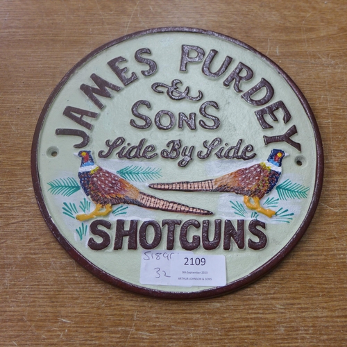 2109 - A James Purdey and Sons cast metal sign * This lot is subject to VAT