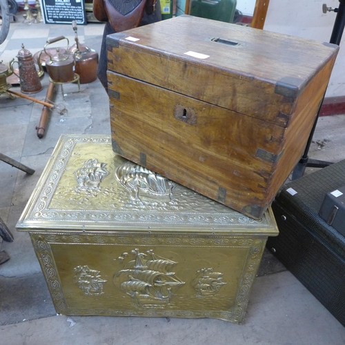 262 - A brass coal box and a small camphorwood box