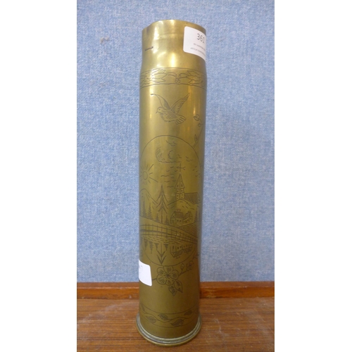 361 - A WWI trench art shell case vase, marked Arras 1917