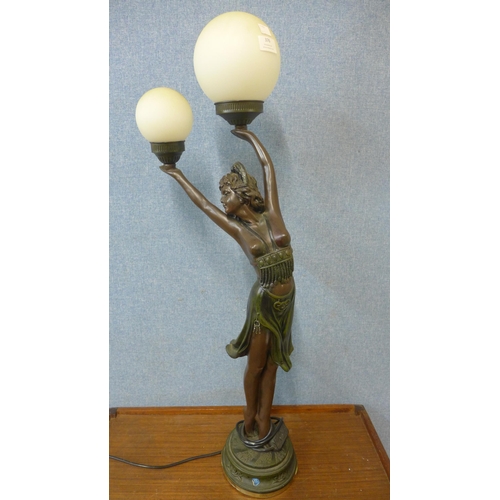 376 - An Art Deco style faux bronze female figural table lamp