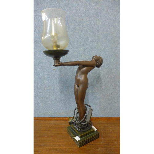 378 - An Art Deco style faux bronze female figural table lamp