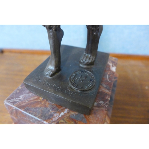 382 - An Art Deco style bronze figure of a female dancer, on rouge marble socle