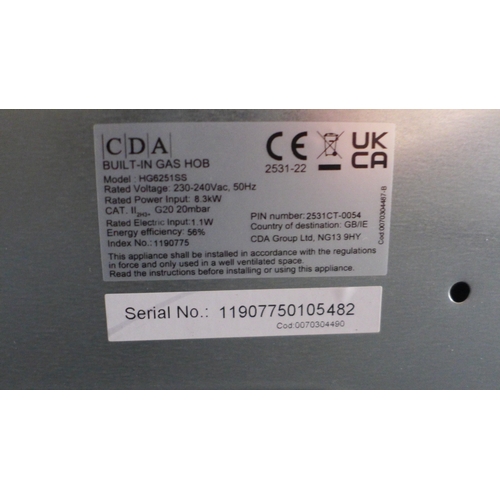 3002 - CDA 4 Burner Stainless Steel Gas Hob (Model no: HG6251SS) (H43xW580xD500) * This lot is subject to V... 