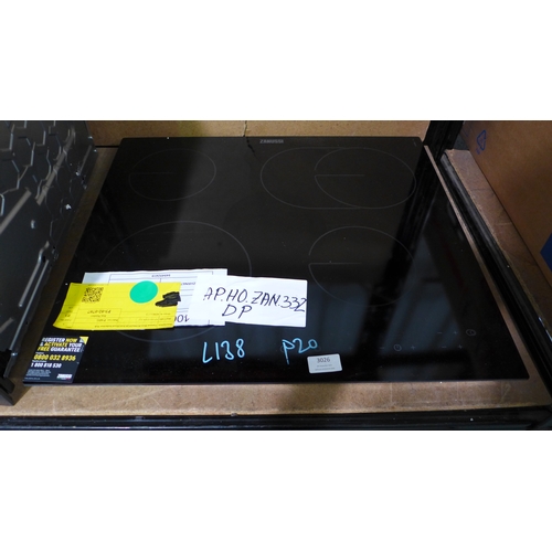 3026 - Zanussi 4 Zone Ceramic Hob (Model no: ZHRN673K) (H38xW560xD490)  * This lot is subject to vat