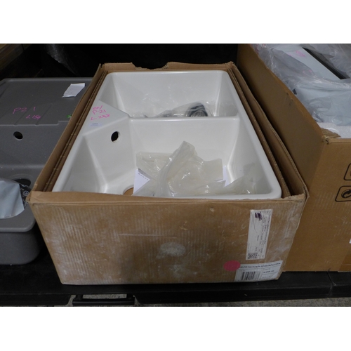 3249 - Ceramic White Double Belfast Sink * This lot is subject to VAT