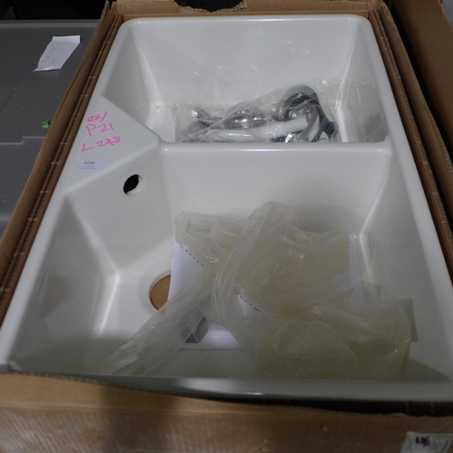 3249 - Ceramic White Double Belfast Sink * This lot is subject to VAT