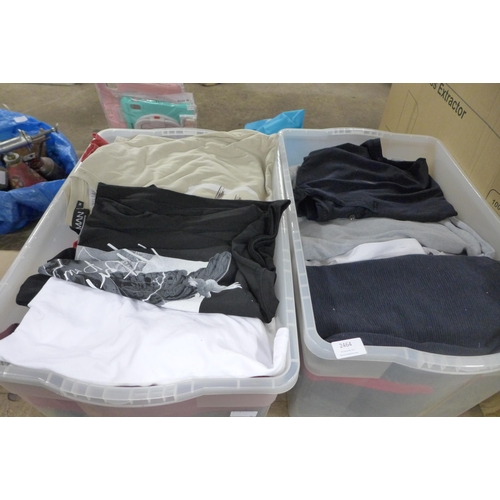 2464 - Two boxes of assorted preloved clothing:- brands including All Saints, North Face, Tommy Hilfiger, e... 