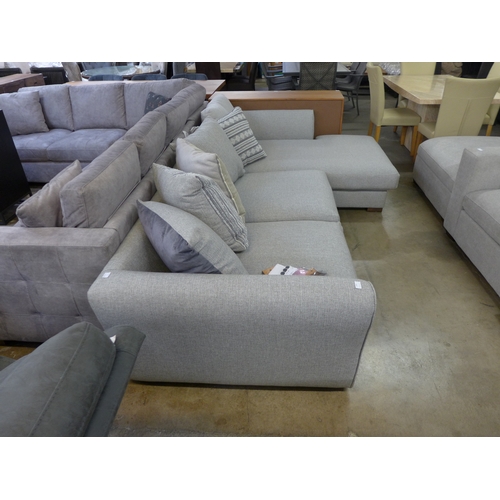 1448 - A grey textured weave, right hand facing, scatter back corner sofa/chaise