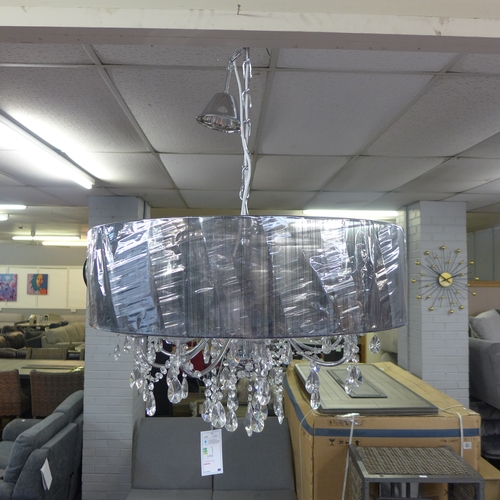 1458 - A chrome eight arm chandelier with black shade