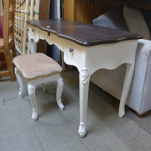 1563 - A dressing table with contrast top and upholstered stool