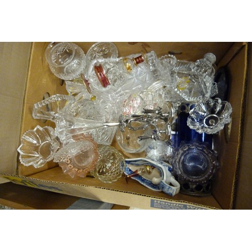 1098 - A plated eperne stand and one glass trumpet and a box of assorted glass **PLEASE NOTE THIS LOT IS NO... 