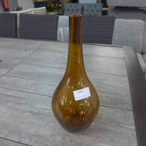 1412 - An amber glass long neck vase