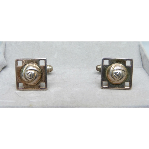 1033 - Rennie Macintosh silver cufflinks and one other pair of silver cufflinks