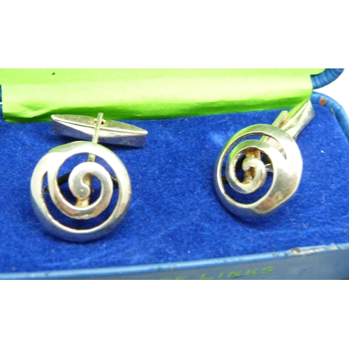 1033 - Rennie Macintosh silver cufflinks and one other pair of silver cufflinks