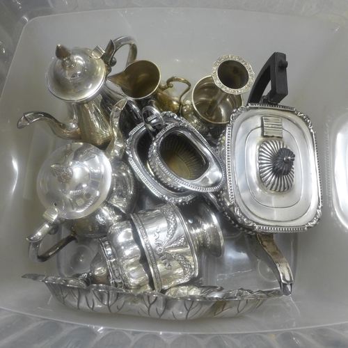 1058 - A box of silver plate; tray, tea service, etc. **PLEASE NOTE THIS LOT IS NOT ELIGIBLE FOR POSTING AN... 