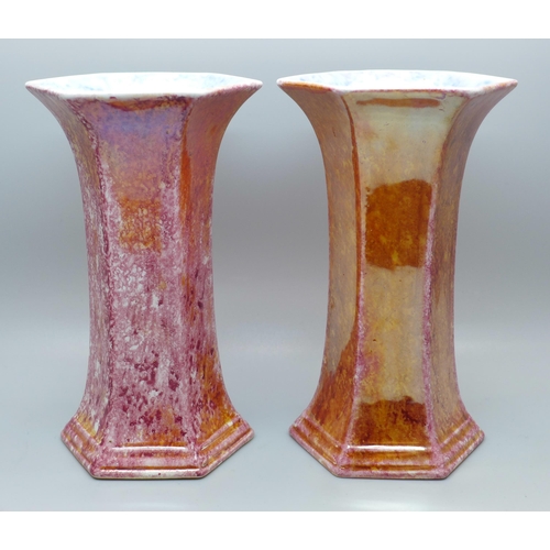 605 - A pair of Wilton Ware Art Deco lustre vases, 15.5cm