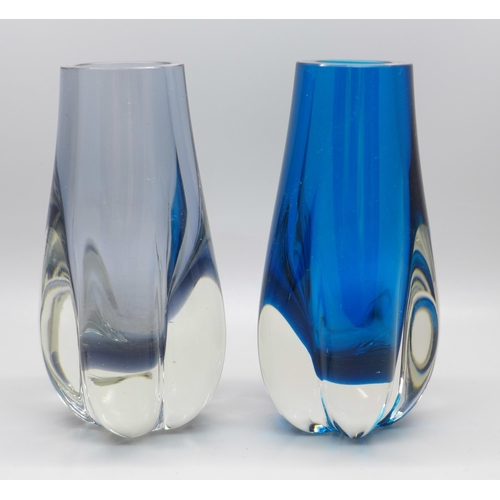 612 - A pair of 1970s Whitefriars lobed vases in blue and lilac, designed by Geoffrey Baxter, pattern no. ... 