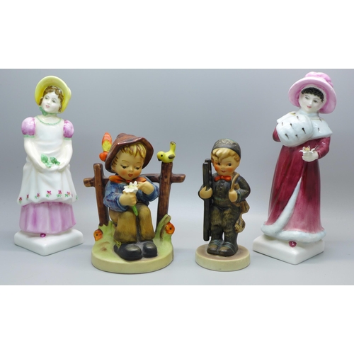 624 - Two Royal Doulton figures, one a/f and two Hummel figures