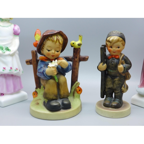 624 - Two Royal Doulton figures, one a/f and two Hummel figures