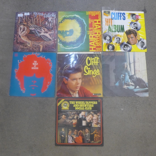 658 - Seven LP records, Gerry Rafferty, Hair, Donovan, etc.