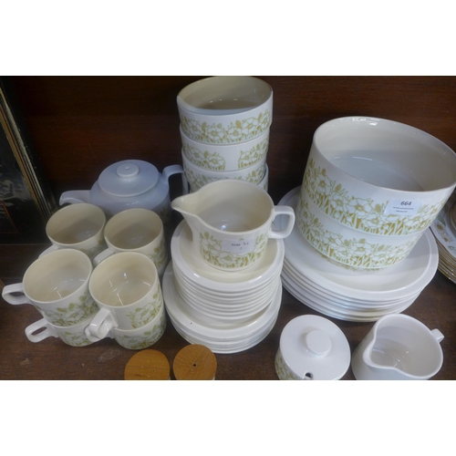 664 - A Hornsea Fleur tea and dinner service, eight cups and saucers, seven dinner plates, seven side plat... 