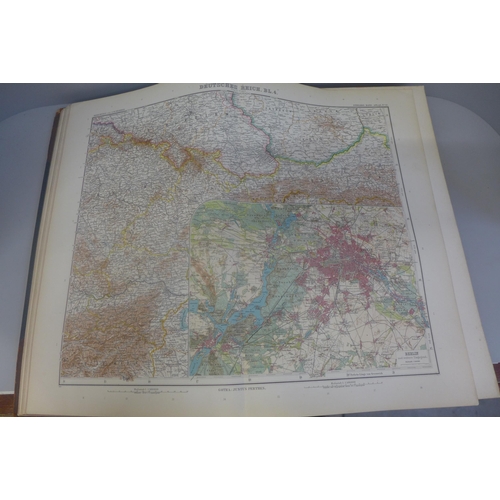 674 - A German Stielers Hand Atlas, 1907 folio, one hundred coloured double folding plates