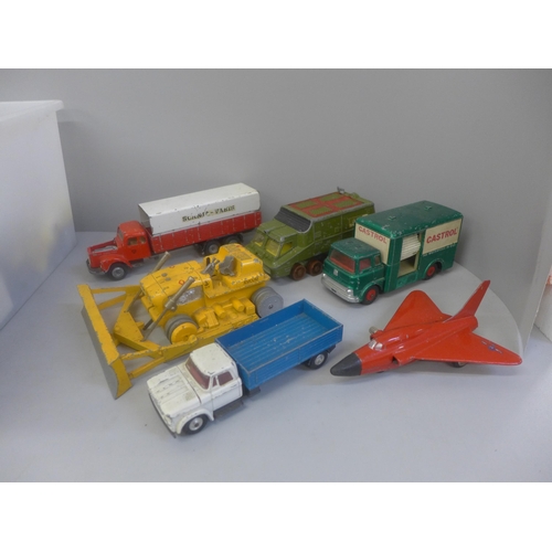 702 - A box of Dinky Toys, Spot-On and other die-cast model vehicles, playworn