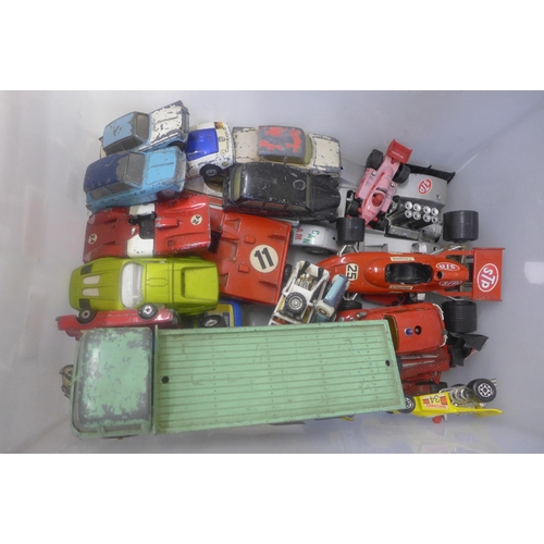 702 - A box of Dinky Toys, Spot-On and other die-cast model vehicles, playworn