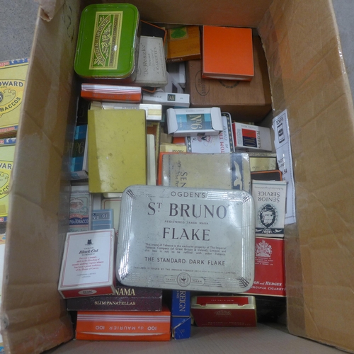 708 - Tobacciana - a large box of cigarette and cigar boxes, adverts, etc.