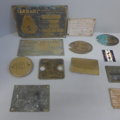 716 - Brass and other metal machine name plates