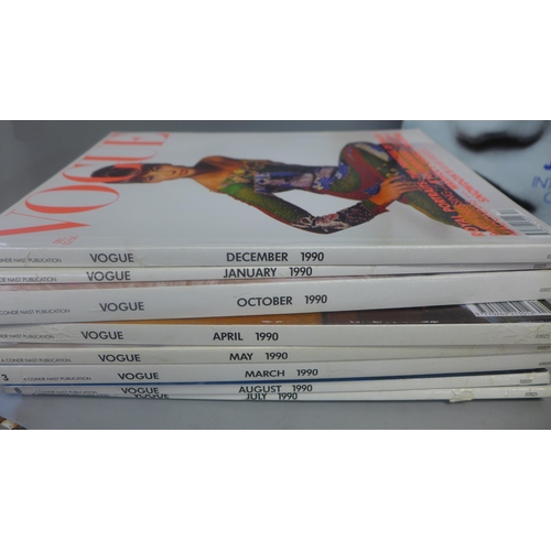 747 - Vintage 1990 Vogue magazines, Jan-Dec including rare January issue with five supermodel front cover