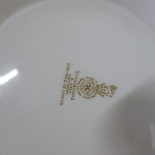 768 - A Royal Doulton dinner and teawares, forty-six pieces, sets include Adrian, Burgundy and Strasbourg ... 