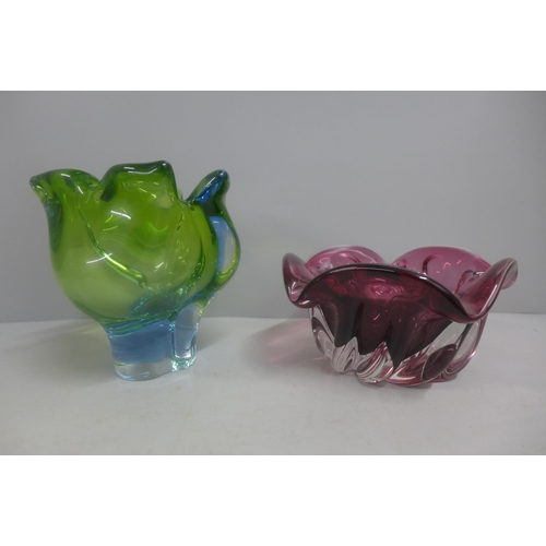 780 - Two heavy cased coloured glass vases