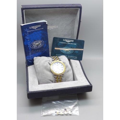 A Longines wristwatch with box and spare links 35mm case