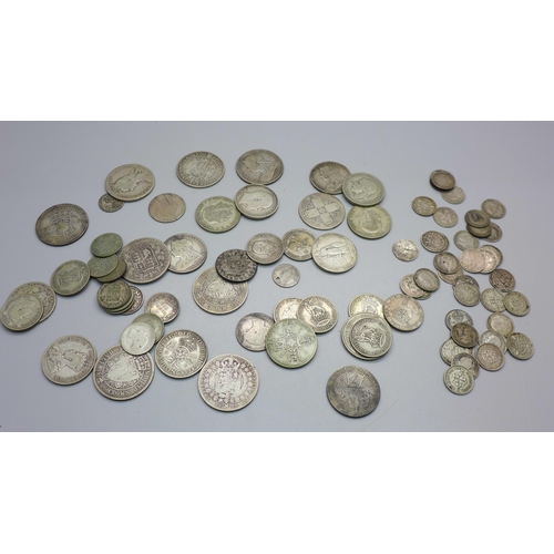 841 - A collection of pre 1920 silver coins, 212g, and 1920 to 1946 coins, 189g