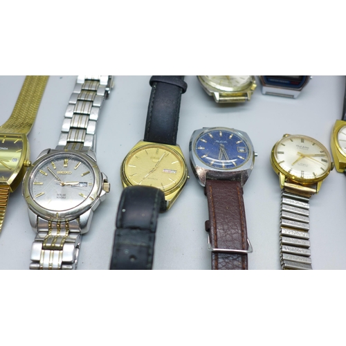 852 - A collection of wristwatches including Ingersoll, Timex, Kienzle, Junghans, Sekonda, Seiko, Smiths E... 