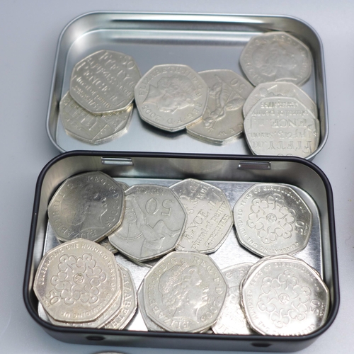 859 - Assorted collectable 50p coins including London Olympics and a collection of crowns including Church... 