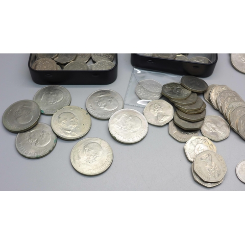 859 - Assorted collectable 50p coins including London Olympics and a collection of crowns including Church... 