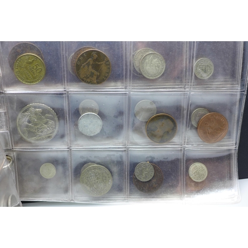 865 - An album of assorted coins including a Victorian shilling