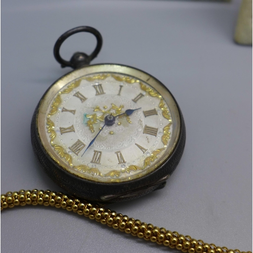 872 - An 800 silver pocket watch, a/f, a 935 silver fob watch, an opal set boomerang brooch, etc.
