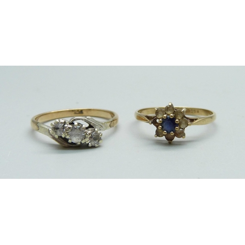 891 - Two 9ct gold rings, 3.5g, both size N
