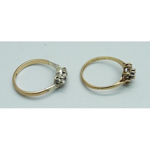 891 - Two 9ct gold rings, 3.5g, both size N