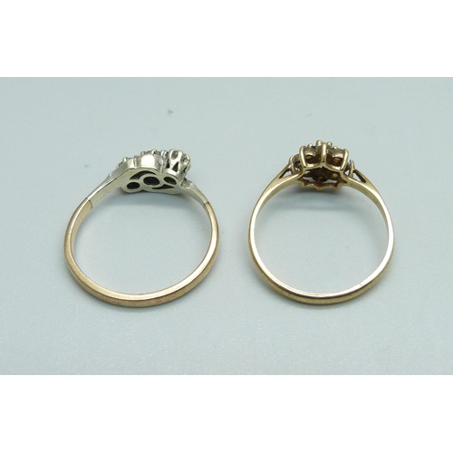 891 - Two 9ct gold rings, 3.5g, both size N
