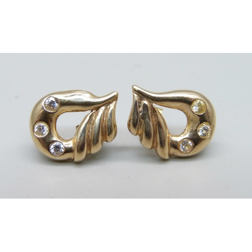 898 - A pair of 9ct gold and zircon earrings, 2.4g