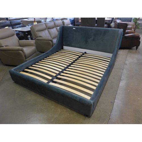 1483 - A Ralph 'Malta Slate' upholstered superking bed frame, small tear on headboard corner